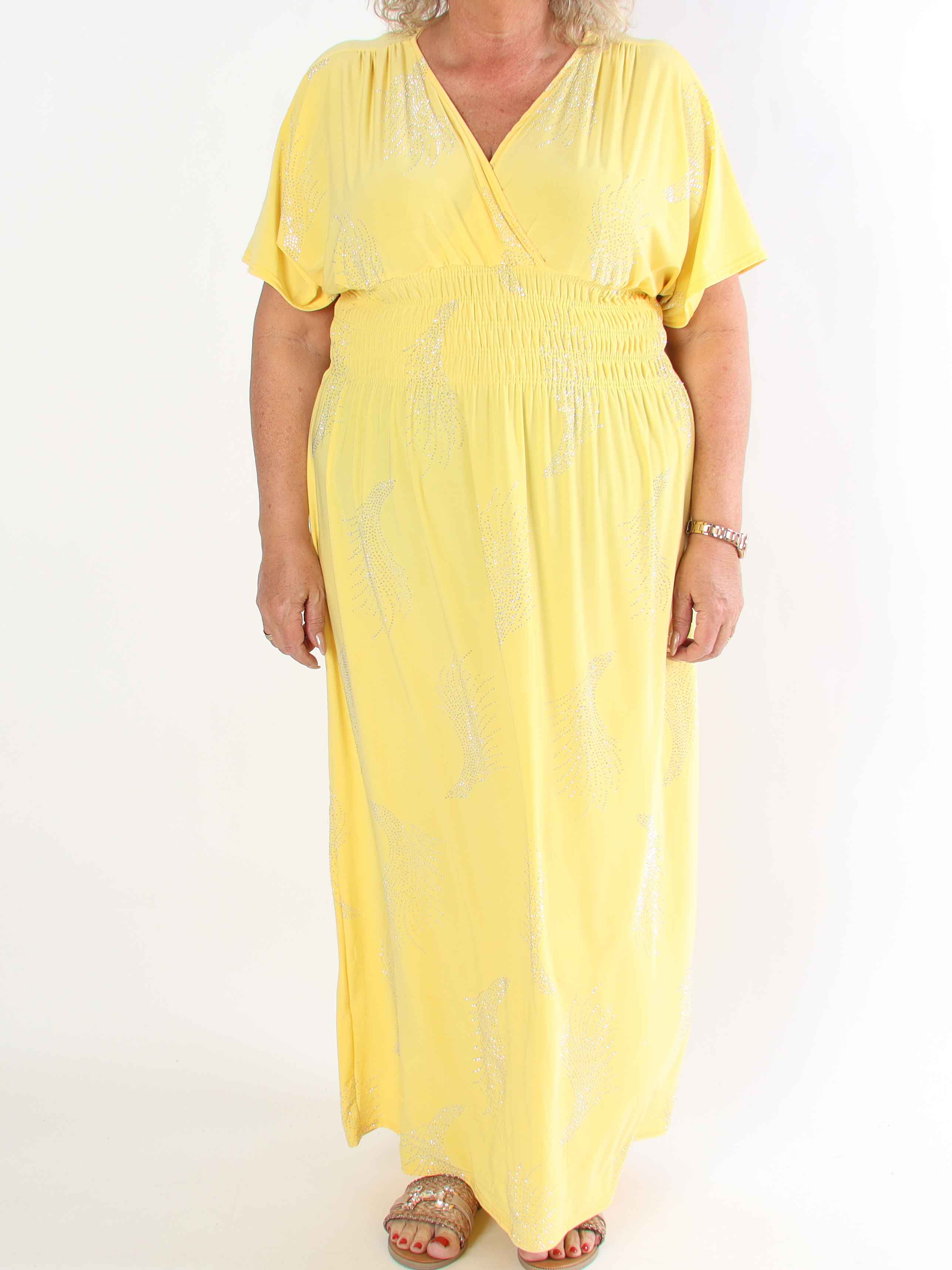 Pams Leaf Crystal - Lang elastisk plus size kjole med mønster af similisten